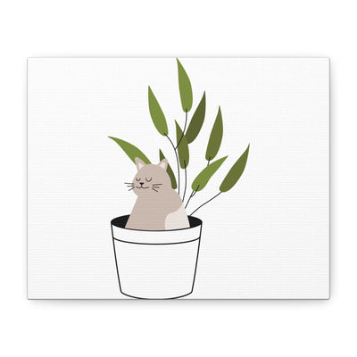 Cat in a Planter Canvas Print — Minimal Plant Lover Wall Art