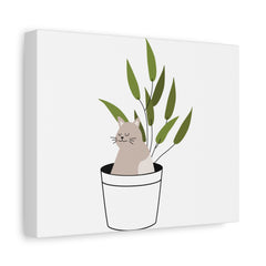 Cat in a Planter Canvas Print — Minimal Plant Lover Wall Art